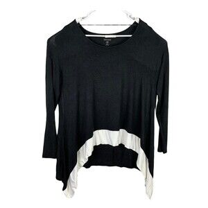 Kensie Oversized Stretchy Top Women Small Asymmetrical Hem Black White Slinky